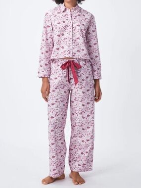 For Days Pajama SET Organic Cotton Poplin Printed Long Sleeve Top Pants Size:  L